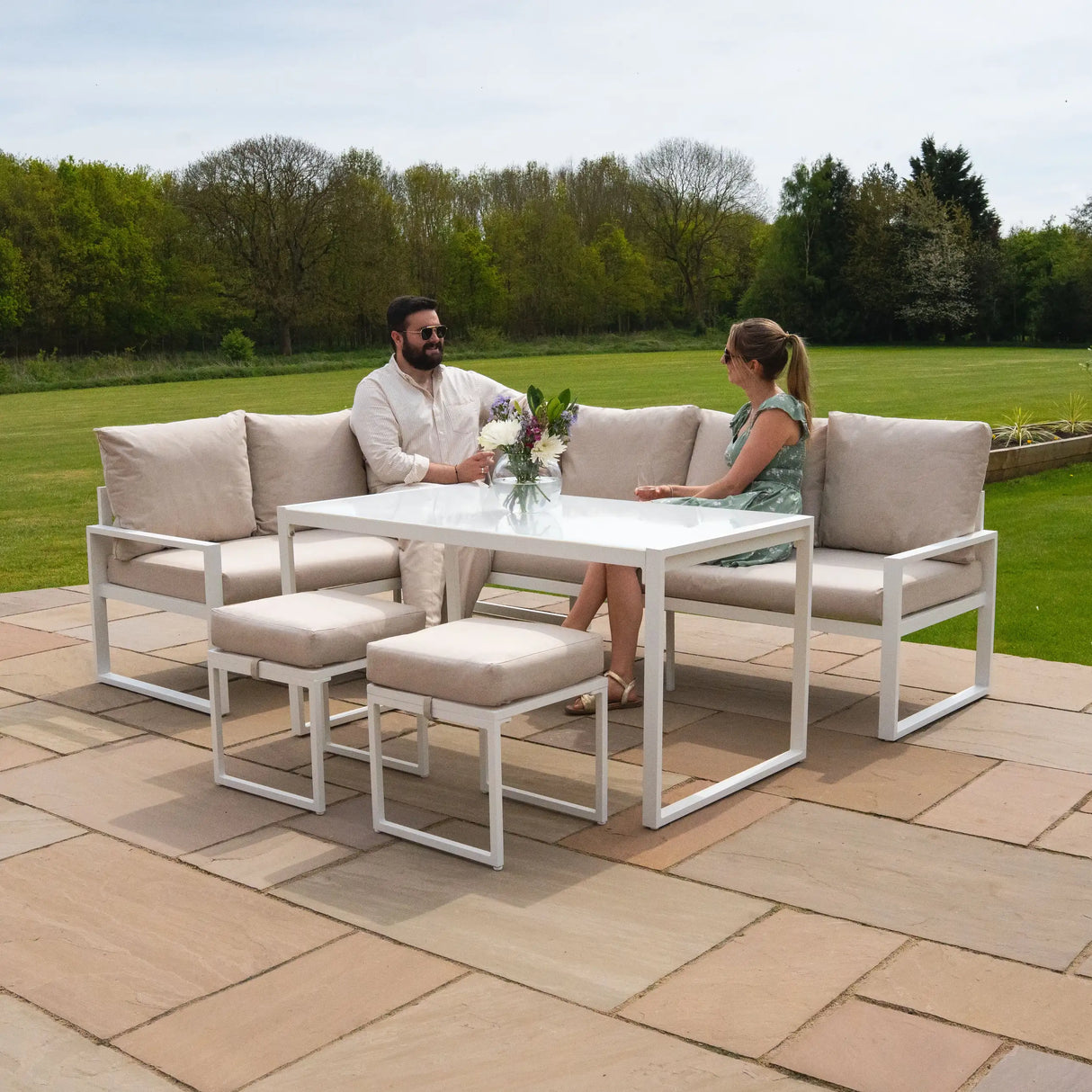 Aluminium Corner Sofa Set - White
