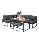 Aluminium Corner Sofa Set - Wood Effect