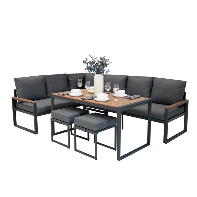 Aluminium Corner Sofa Set - Wood Effect