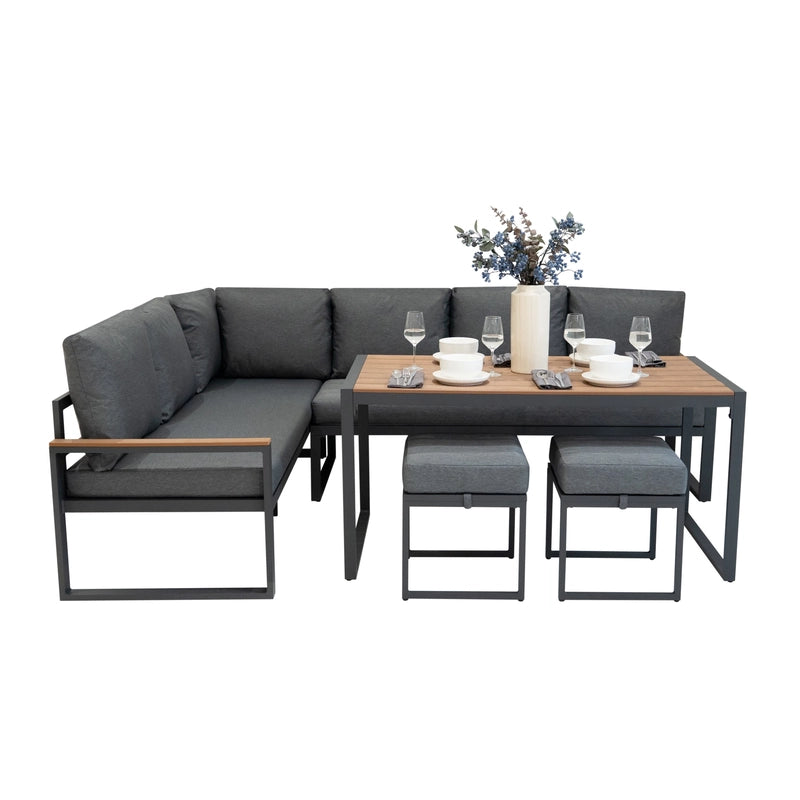 Aluminium Corner Sofa Set - Wood Effect