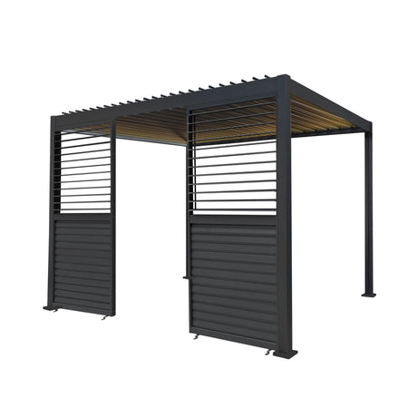 Anthracite Aluminium Pergola With LED Lights & 2 x Shutter Panels - 3m x 3m