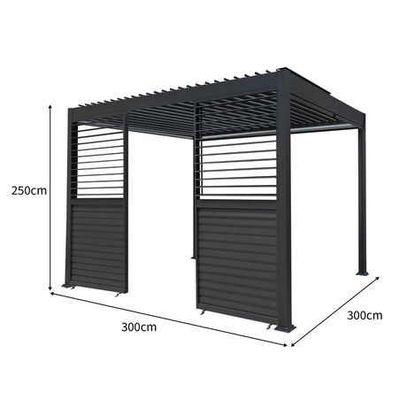 Anthracite Aluminium Pergola With White Blinds & 2 Shutter Panels - 3m x 3m