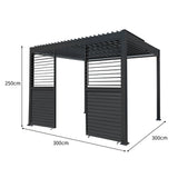 Anthracite Aluminium Pergola With White Blinds & 2 Shutter Panels - 3m x 3m