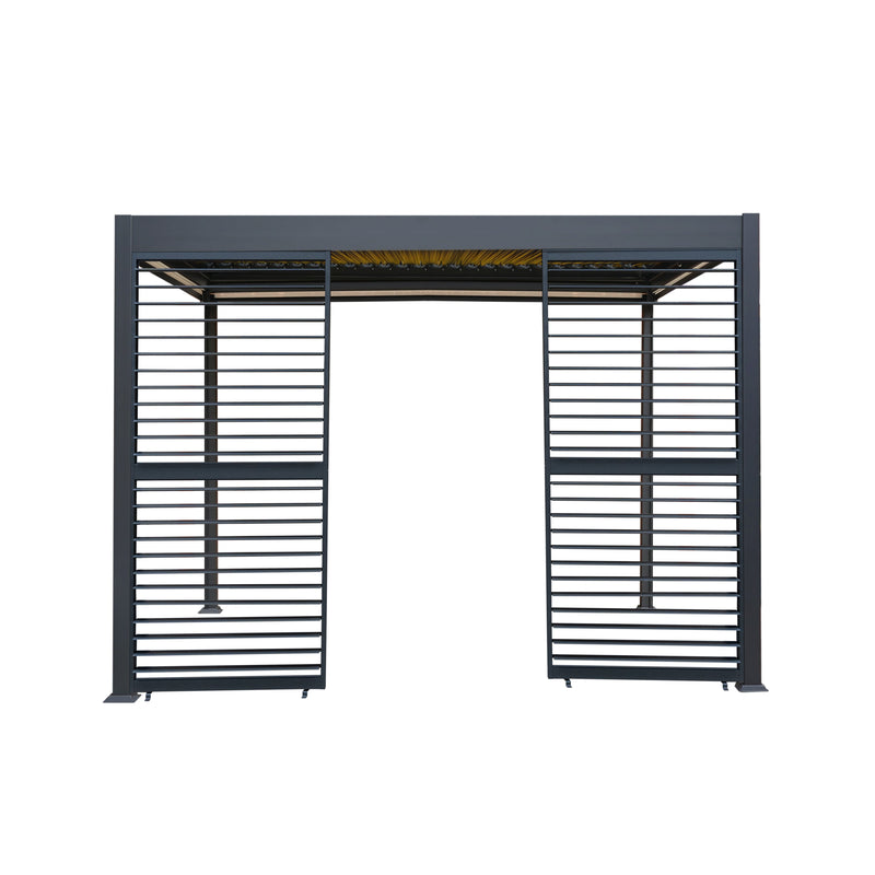 Anthracite Aluminium Pergola With White Blinds, 2 x Side Panels & LED Lights - 3m x 3m