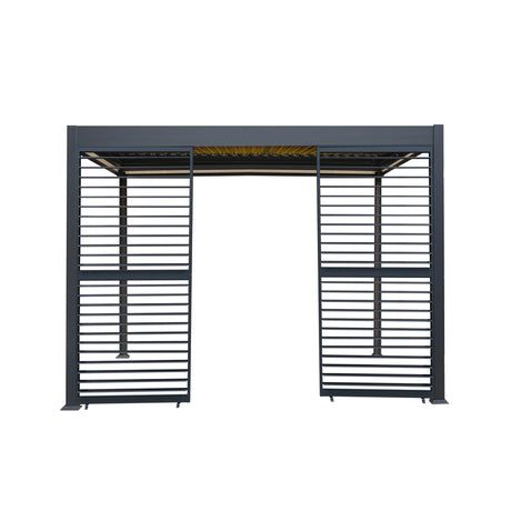 Anthracite Aluminium Pergola With White Blinds, 2 x Side Panels & LED Lights - 3m x 3m