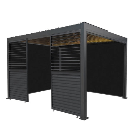 Aluminium Pergola With Anthracite Blinds, 2 x Side Panels & LED Lights - 3m x 4m