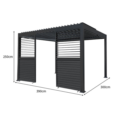 Aluminium Pergola With Anthracite Blinds, 2 x Side Panels & LED Lights - 3m x 4m