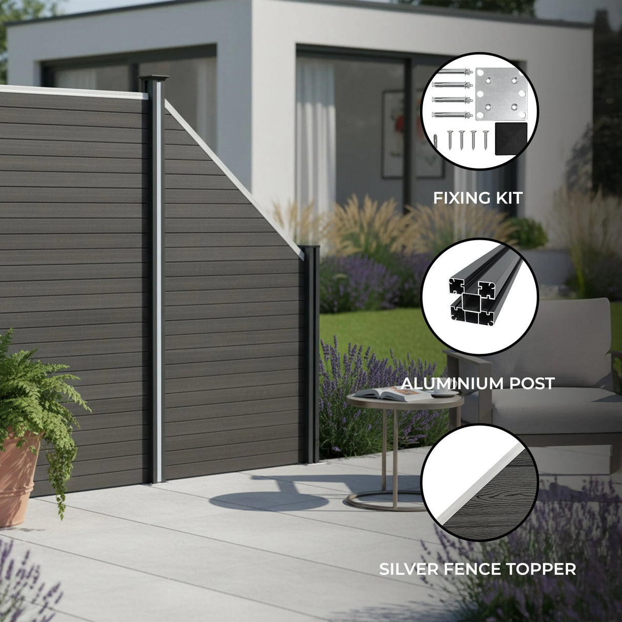 Composite Angled Fence Panel - Grey