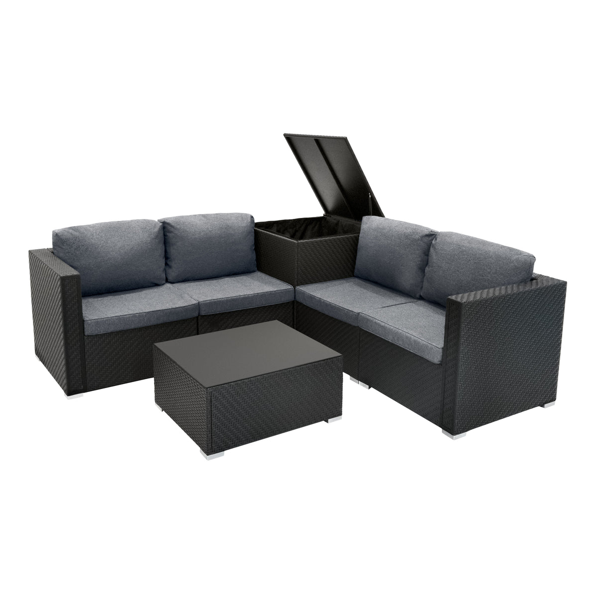 Serafina Rattan Modular 6 Piece Furniture Set – Black