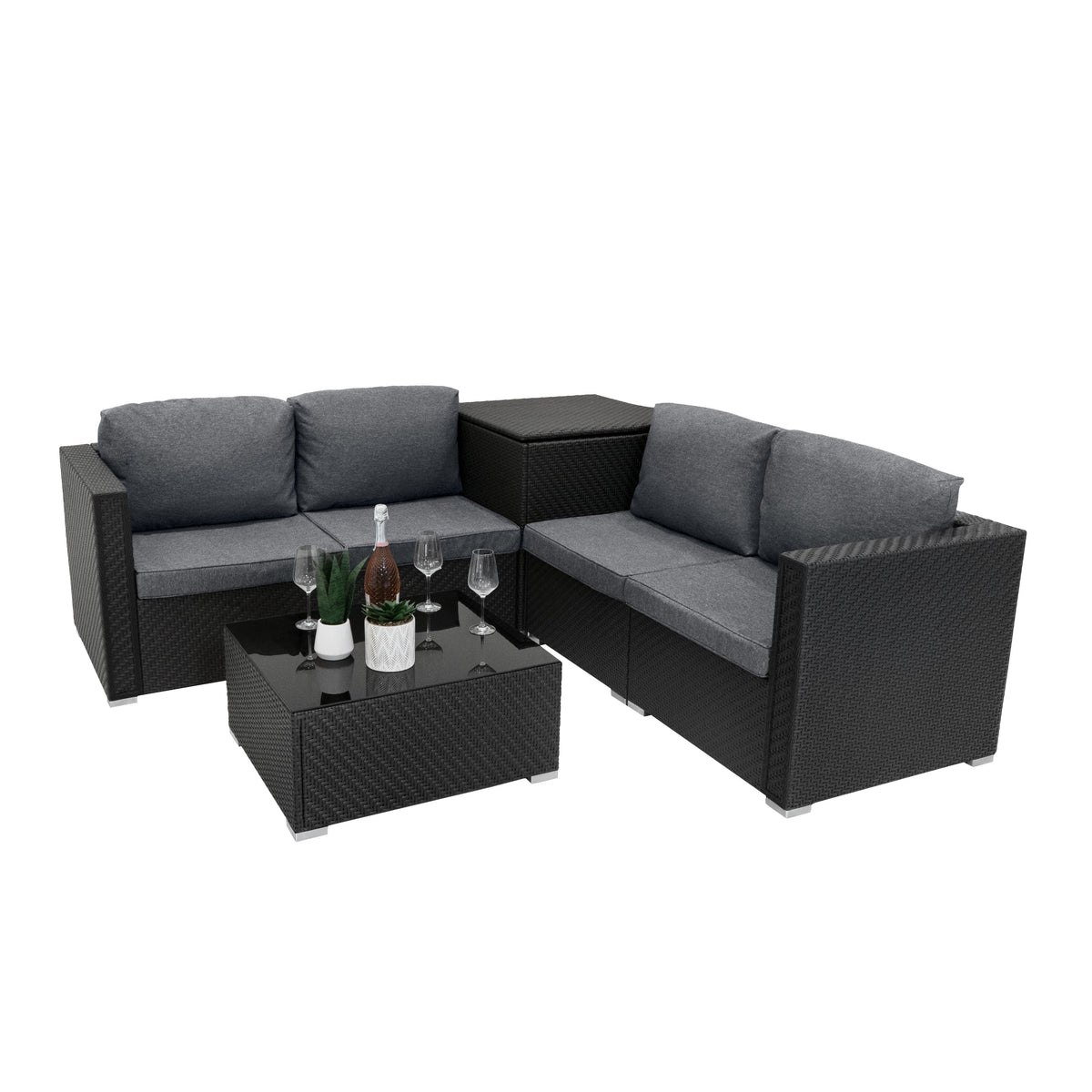 Serafina Rattan Modular 6 Piece Furniture Set – Black