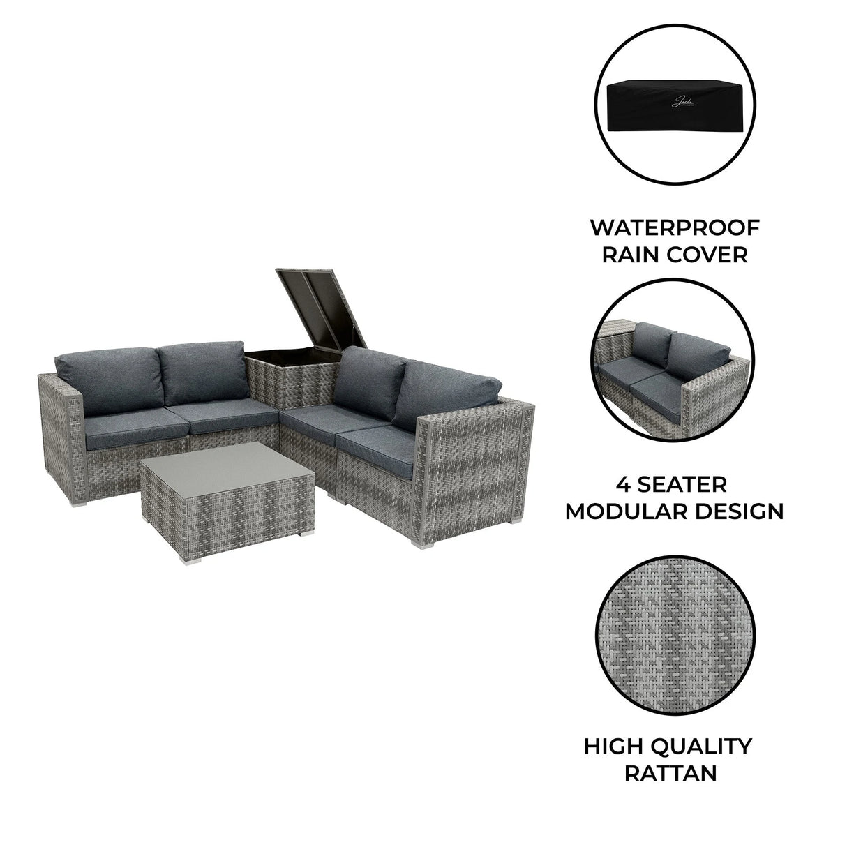 Rattan Modular 6 Piece Furniture Set  Grey