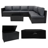 Serafina Rattan Modular 7 Piece Furniture Set & 700L Storage Box - Black