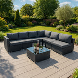 Serafina Rattan Modular 7 Piece Furniture Set & 700L Storage Box - Black