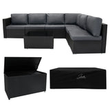 Rattan Modular 7 Piece Furniture Set & 996L Storage Box - Black