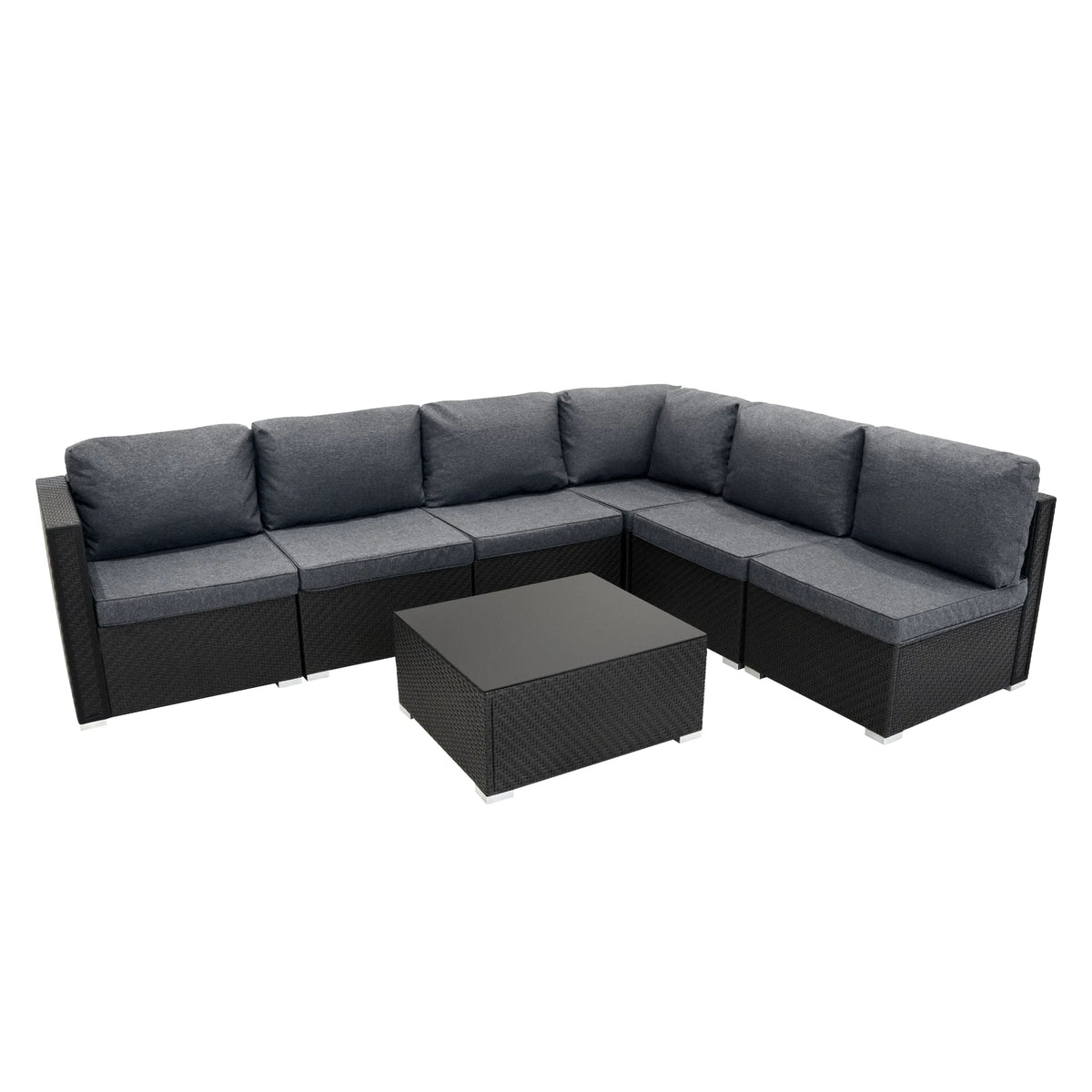 Rattan Modular 7 Piece Furniture Set & 996L Storage Box - Black