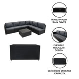 Rattan Modular 7 Piece Furniture Set & 996L Storage Box - Black