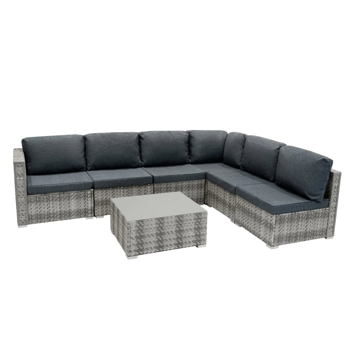 Rattan Modular 7 Piece Furniture Set & 700L Storage Box - Grey