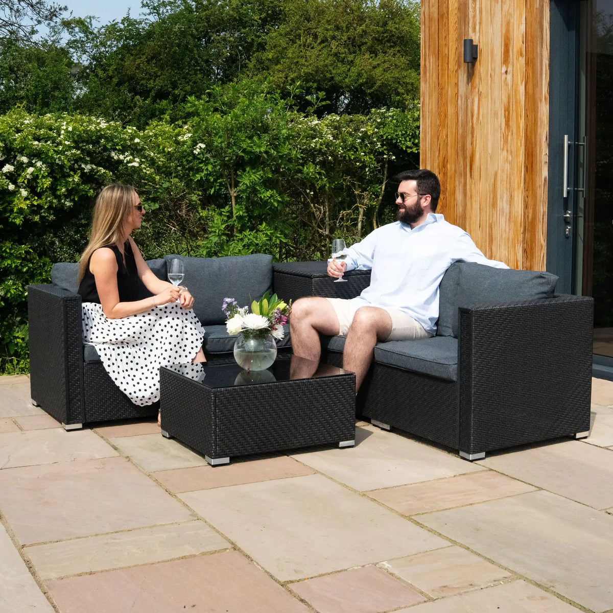 Rattan Modular 6 Piece Furniture Set & 700L Storage Box  Black