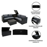 Rattan Modular 6 Piece Furniture Set & 700L Storage Box  Black