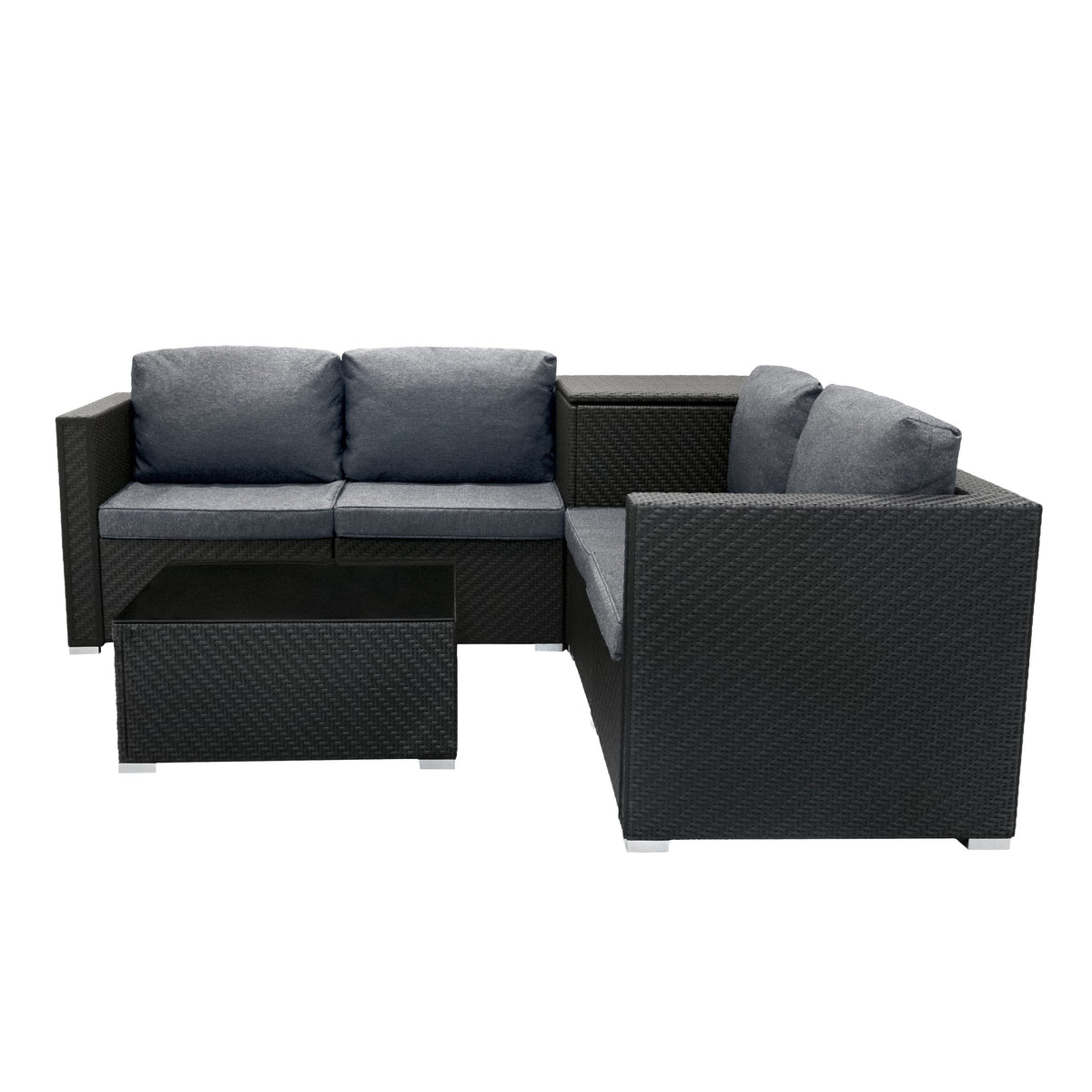 Serafina Rattan Modular 6 Piece Furniture Set & 996L Storage Box – Black