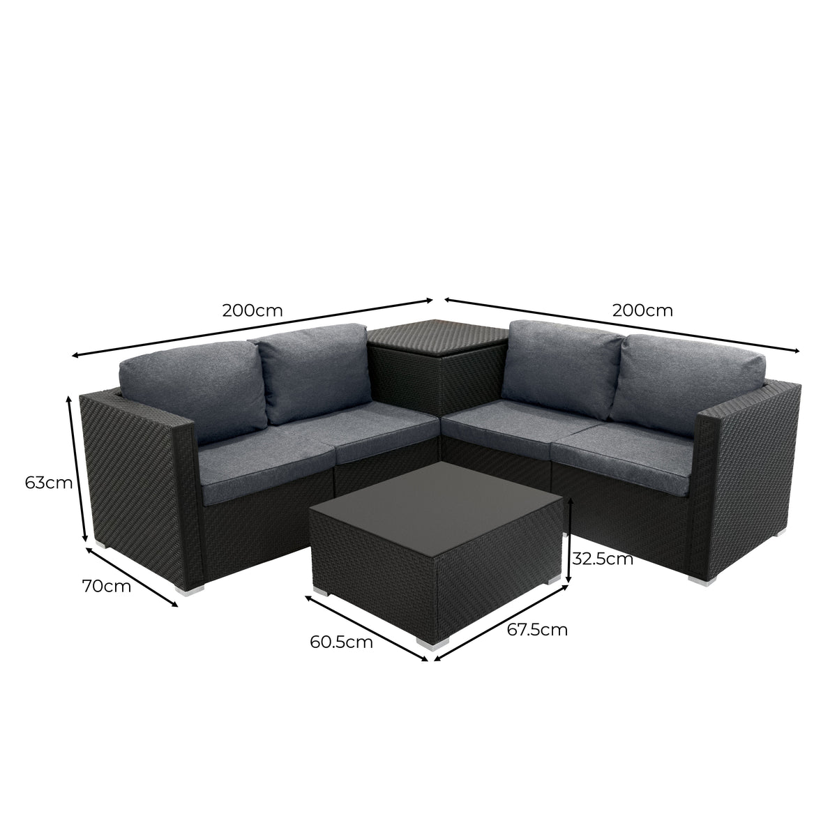 Serafina Rattan Modular 6 Piece Furniture Set & 996L Storage Box – Black