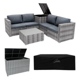 Marielle Rattan Modular 6 Piece Furniture Set & 700L Storage Box – Grey