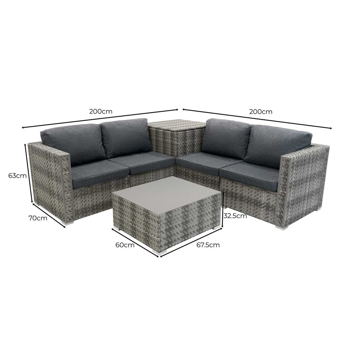 Marielle Rattan Modular 6 Piece Furniture Set & 700L Storage Box – Grey