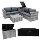 Marielle Rattan Modular 6 Piece Furniture Set & 996L Storage Box – Grey