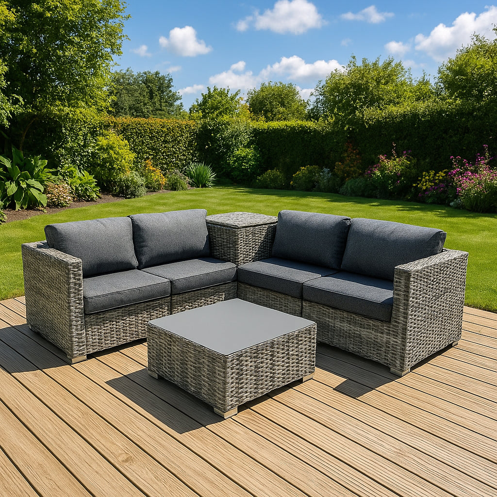 Marielle Rattan Modular 6 Piece Furniture Set & 996L Storage Box – Grey