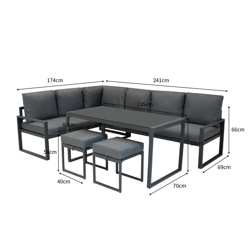 Aluminium Corner Sofa Set With Black Rattan Storage Box - Anthracite Grey