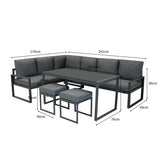 Aluminium Corner Sofa Set With Black Rattan Storage Box - Anthracite Grey