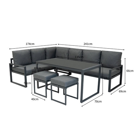 Aluminium Corner Sofa Set With Black Rattan Storage Box - Anthracite Grey