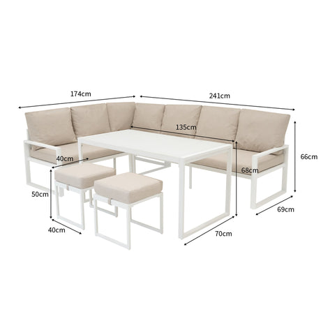 Aluminium Corner Sofa Set With Black Rattan Storage Box - White