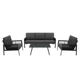 Aluminium 4 Piece Sofa Set with Black Rattan Storage Box - Anthracite Grey