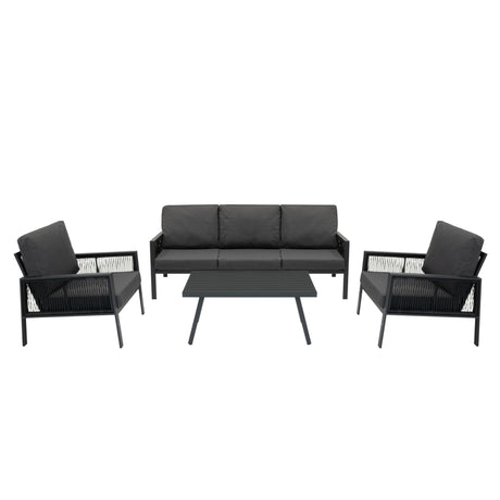 Aluminium 4 Piece Sofa Set with Black Rattan Storage Box - Anthracite Grey