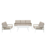 Aluminium 4 Piece Sofa Set with Black Rattan Storage Box - White