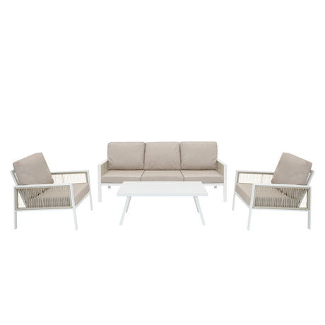 Aluminium 4 Piece Sofa Set with Black Rattan Storage Box - White
