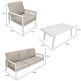 Aluminium 4 Piece Sofa Set with Black Rattan Storage Box - White