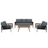 Aluminium 4 Piece Sofa Set with Black Rattan Storage Box - Wood Effect