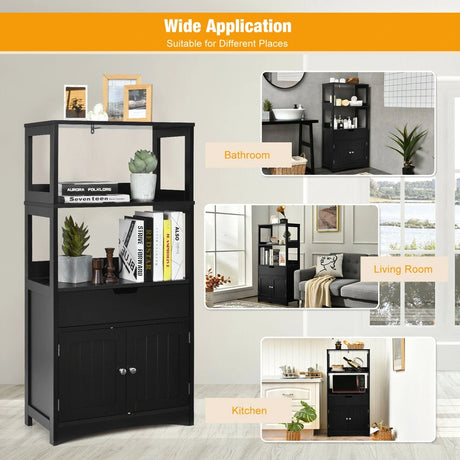 Multipurpose Storage Cabinet with Drawer for Bathroom-Black