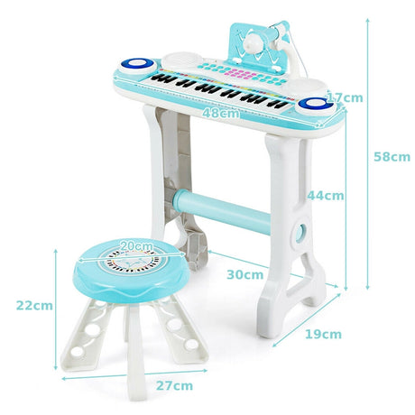 Children&#39;s Piano with 37 Keys Electronic Keyboard with Stool 47 x 20 x 60 cm Blue
