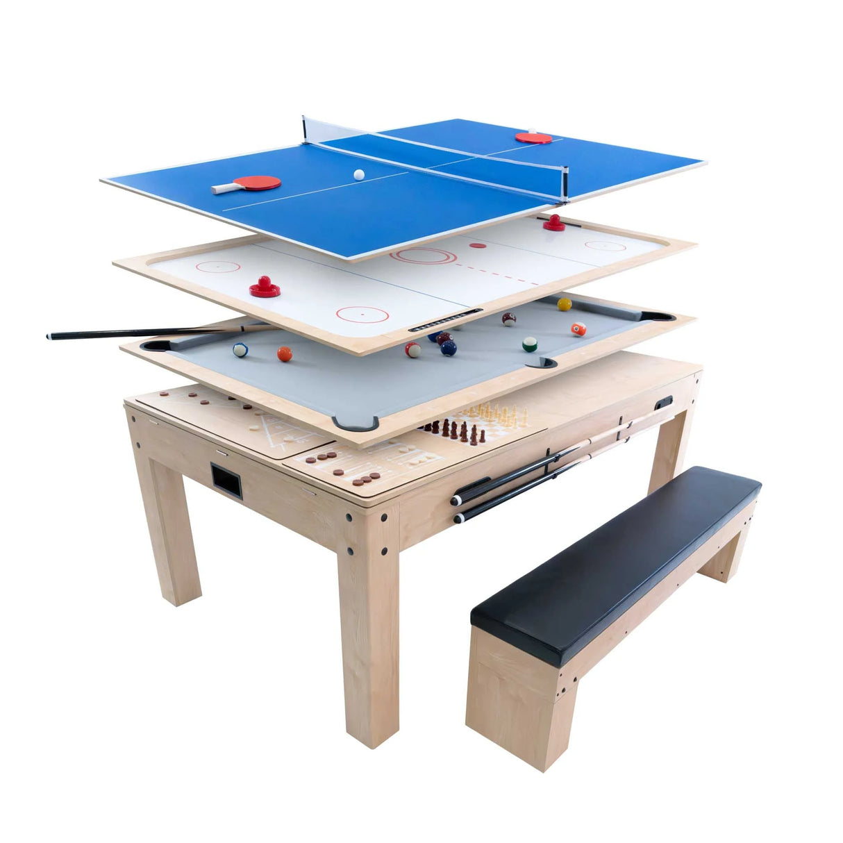 7-In-1 Games Table & Storage Bench - Oak