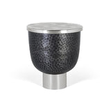 Giner and Colomer - Round Coffee Table With Engraved Aluminum Top & Hammered Metal Base