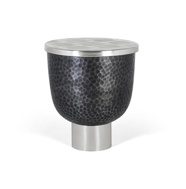 Giner and Colomer - Round Coffee Table With Engraved Aluminum Top & Hammered Metal Base