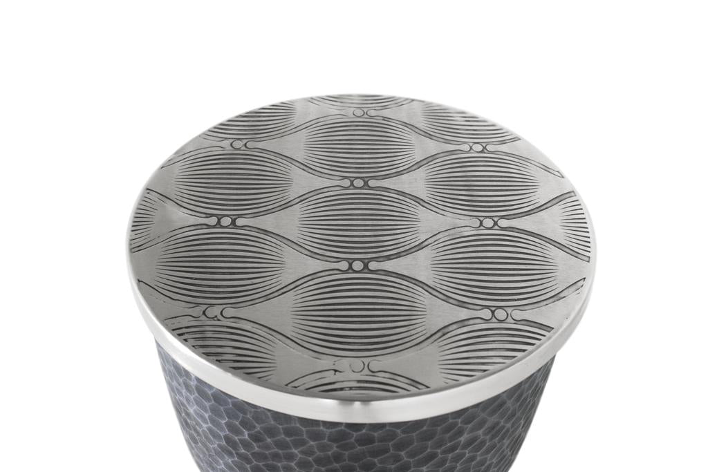 Giner and Colomer - Round Coffee Table With Engraved Aluminum Top & Hammered Metal Base