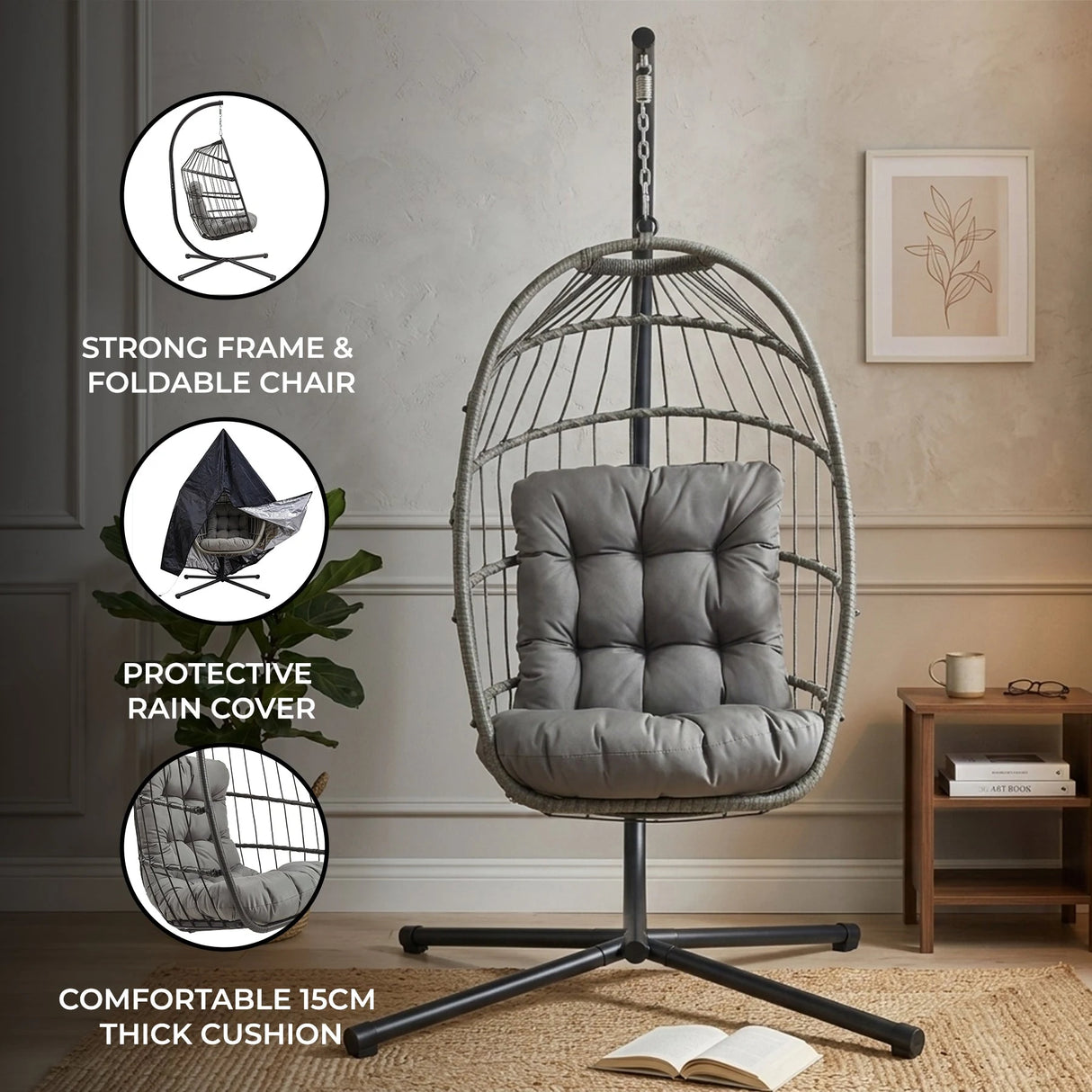 Rattan Hanging Egg Chair  Grey