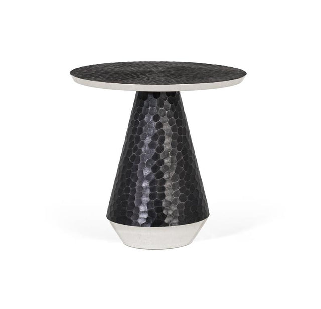 Giner and Colomer - Round Aluminum Coffee Table (Dark Grey Hammered Finish, Silver-Edged Top)