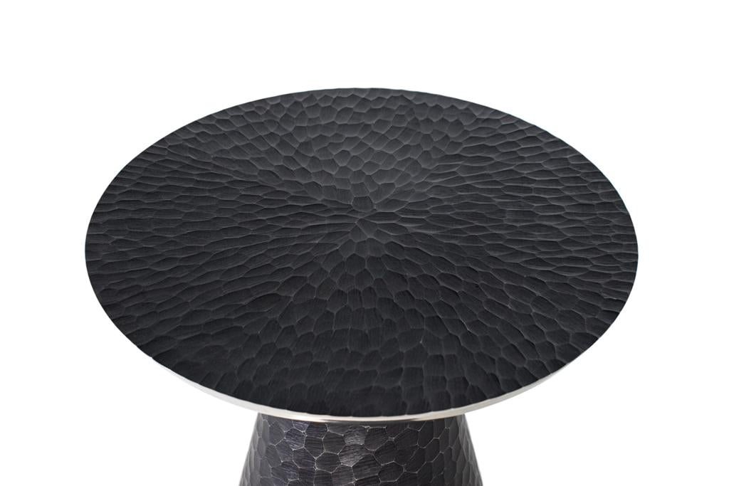Giner and Colomer - Round Aluminum Coffee Table (Dark Grey Hammered Finish, Silver-Edged Top)