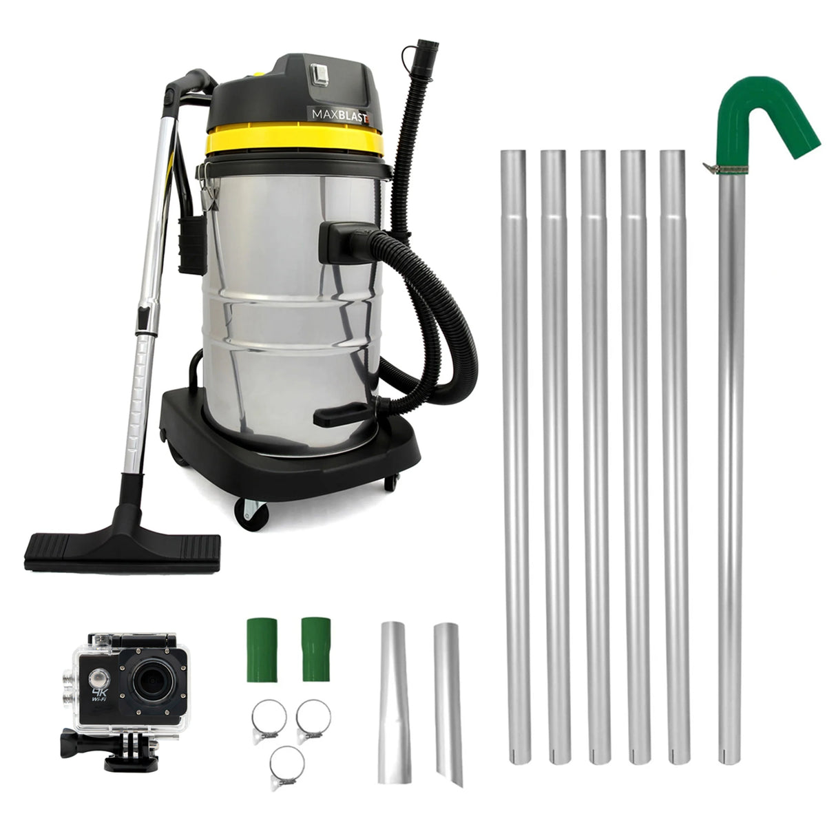 60L Wet & Dry Vacuum, Gutter Vacuum Poles & Camera