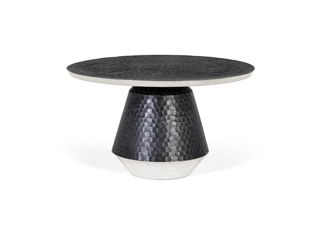 Giner and Colomer - Round Aluminum Coffee Table (Dark Grey Hammered Finish, Smooth Silver Edge)